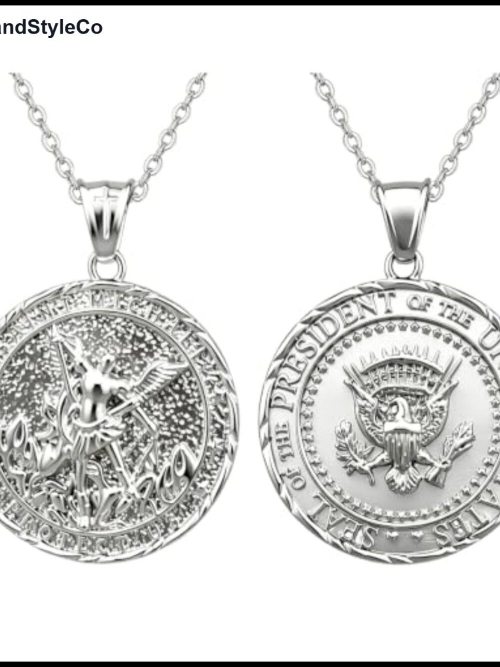Double Sided Archangel St. Michael Coin Necklace Pendant 18K Gold Plated Men's